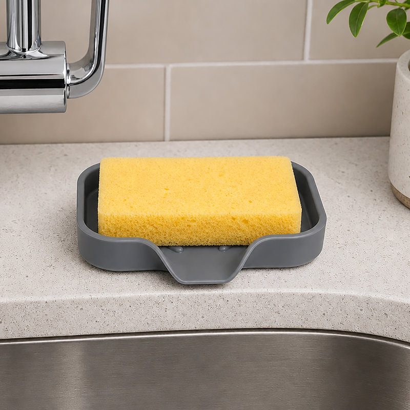 Ensemble de 2 - Tapis de rangement pour salle de bain avec support en éponge gris et silicone