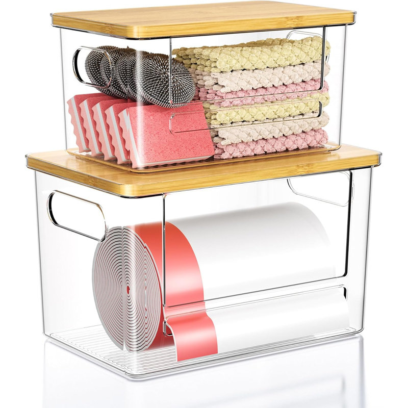 Trash Bag Dispenser 2 Pack, Stackable Trash Bag Holder With Bamboo Lid