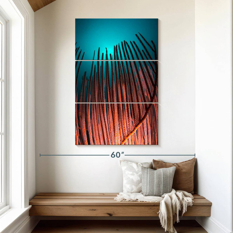 Corail brulé et bleu sarcelle, H 50 po x l 32 po
