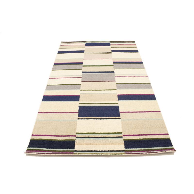 Tapis rectangulaire en laine touffeté à la main multicolore