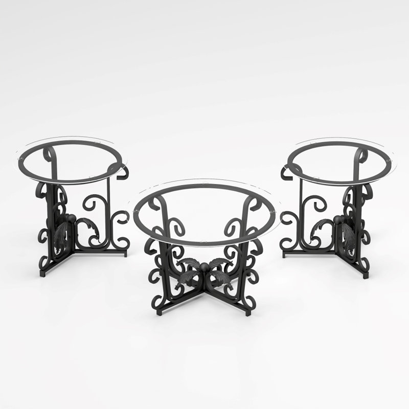 Ensemble de 3 tables basses en verre trempé, table d'appoint ronde et robuste