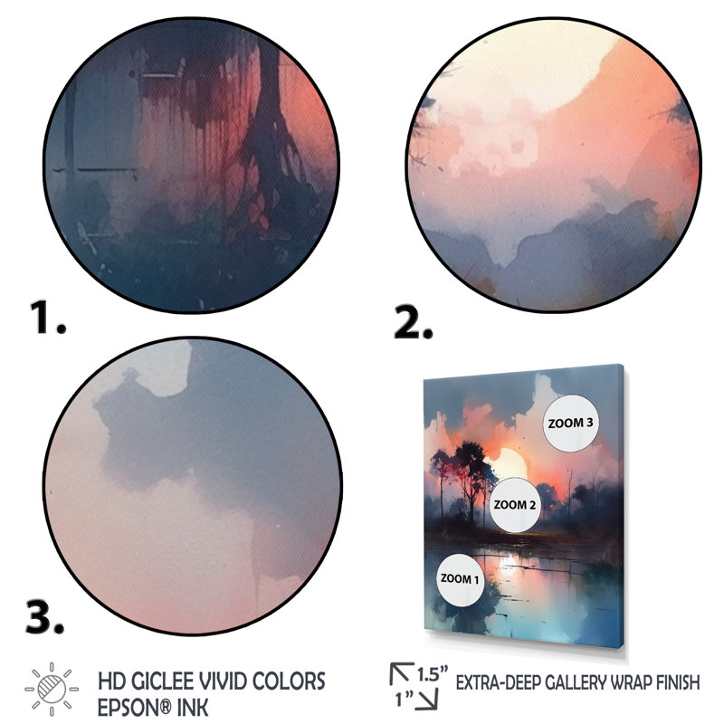 «Peaceful Countryside Sunset», reproduction sur toile, H 32 po x l 24 po x P 1 po, Cadre simple noir