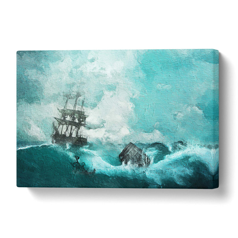 Pirate Ship Sailing upon a Stormy Sea - Wrapped Canvas, 35.6 cm H x 50.8 cm W