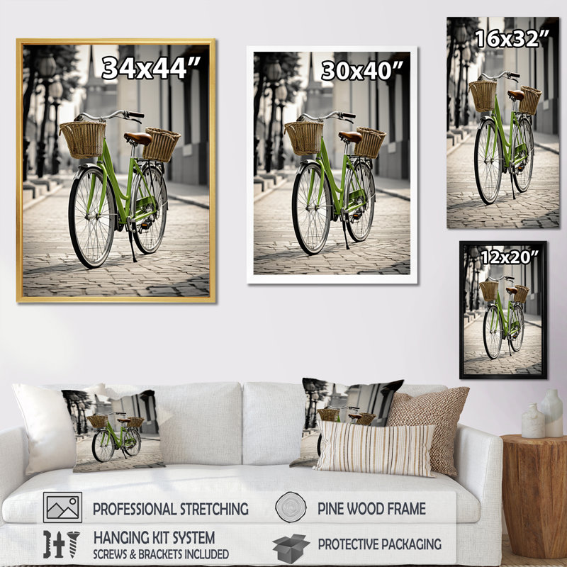 Vélo à deux roues, compagnons encadrés sur toile, Cadre flottant doré, H 32 po x l 16 po x P 1 po