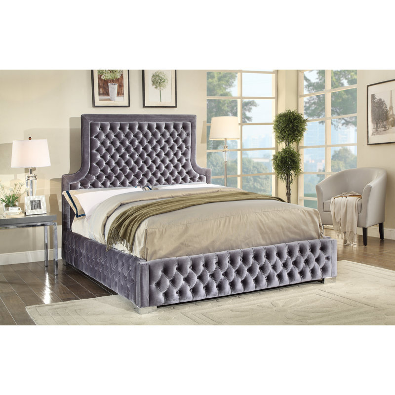 Schroeder Upholstered Platform Bed, King, Grey Velvet