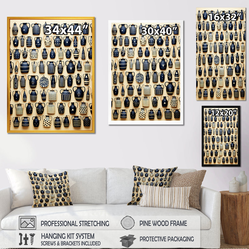 «Black Artistic Pottery Abstraction - Boho Pottery», art mural, Toile tendue, H 40 po x l 30 po x P 1,5 po