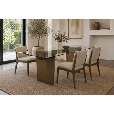 Spencer Dining Table - 71" Glass Dining Table with Brass Legs – Modern Rectangular Tempered Glass Top Dining Table for 6, Contemporary Luxury Dining Room Table - Sits 6 - Multifunctional - Large Executive Desk - Home or Office Desk - Brass Dining Table