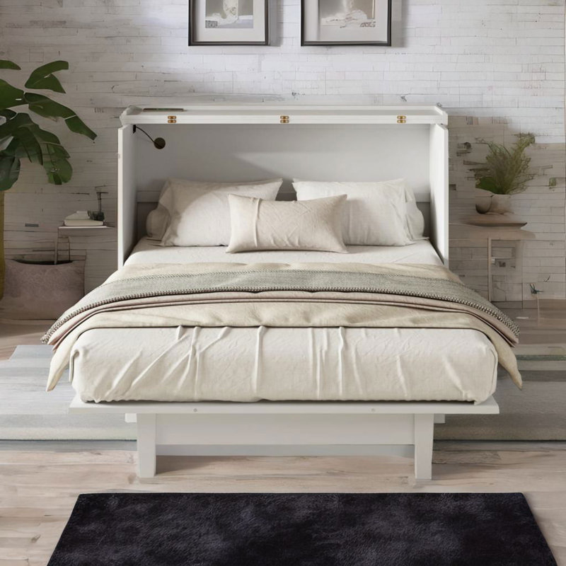Lit escamotable en bois massif Eckart, Blanc, Double