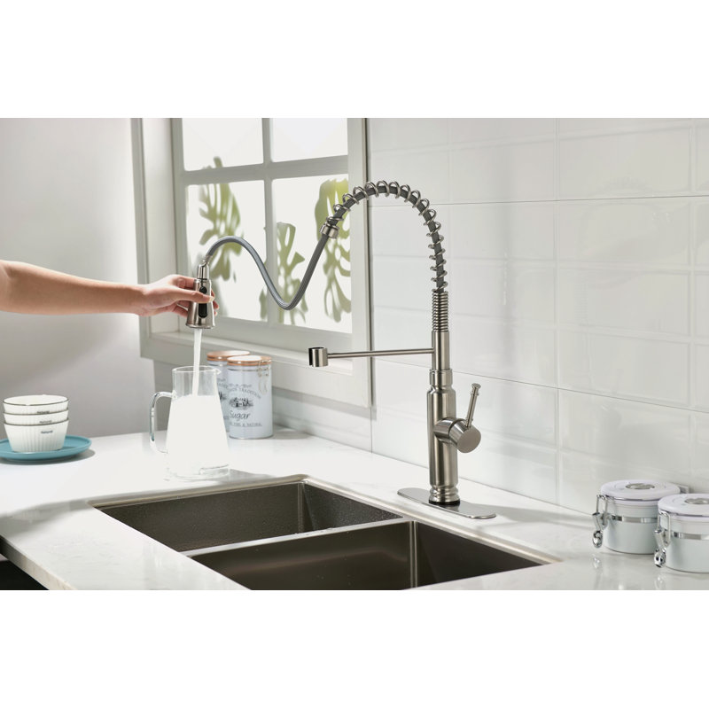 Robinet de cuisine tactile avec douchette extractible, Nickel brossé