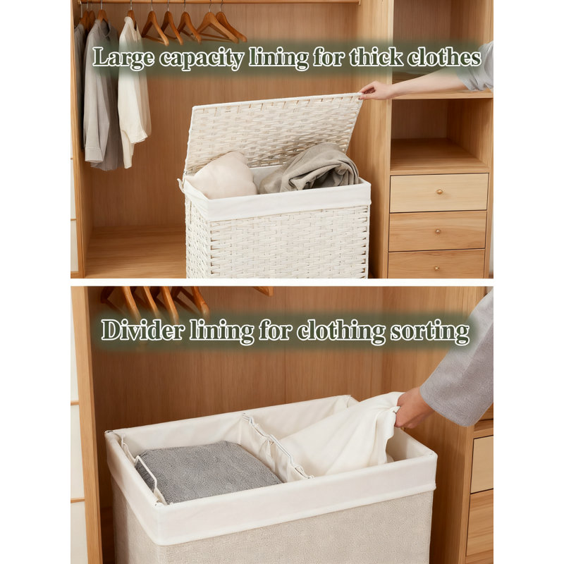 Grand panier à linge avec couvercle et doublures amovibles - Panier de rangement en osier de 112 L avec poignées, sacs lavables et conception pliable pour l'organisation de la chambre à coucher et de la salle de bain