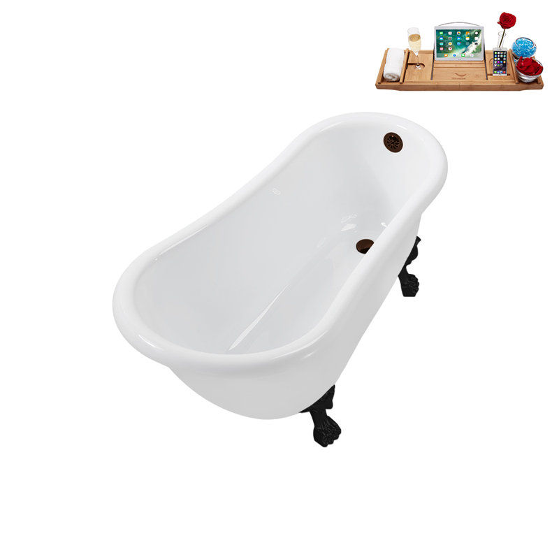 53.1'' x 25.6'' Soaking Acrylic Bathtub, Matte Black, Matte Oil Rubbed Bronze