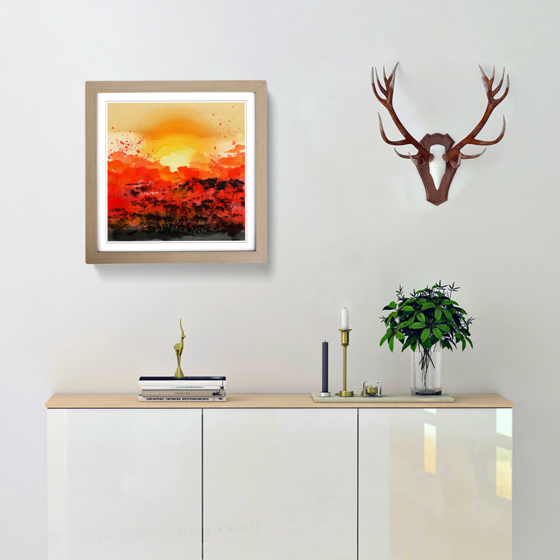 Japanese Sunset Colour Field Painting No.5 - Framed Print, Oak