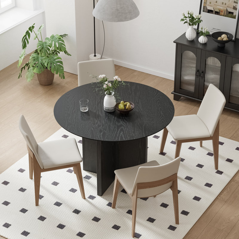 Enciso Round Solid and Manufactured Wood Cross Pedestal Dining Table, 30"H x 42"L x 42"W, Black