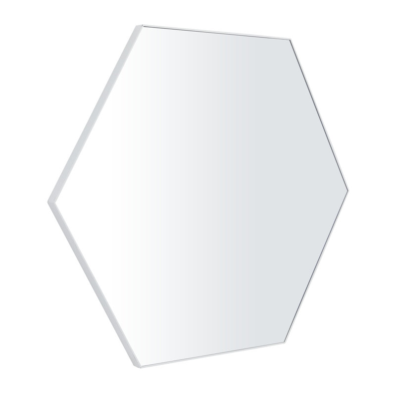 Wooden Hexagon Gold Wall Mirror with Thin Minimalistic Frame, 35" x 40", White
