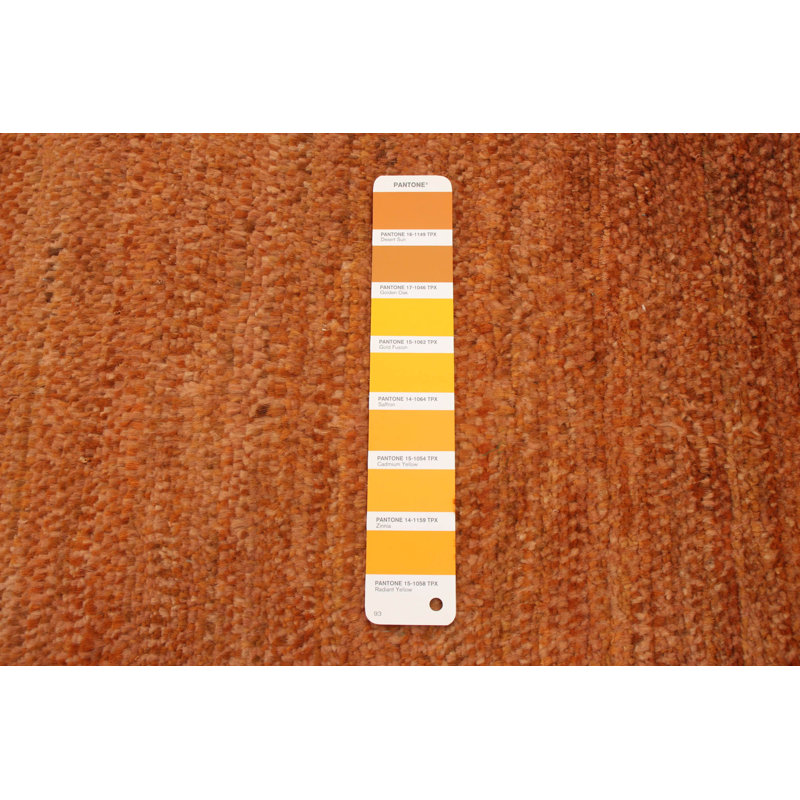 Tapis décoratif en laine orange brûlé de conception unique 5 pi 1 po x 7 pi 10 po noué à la main New Age