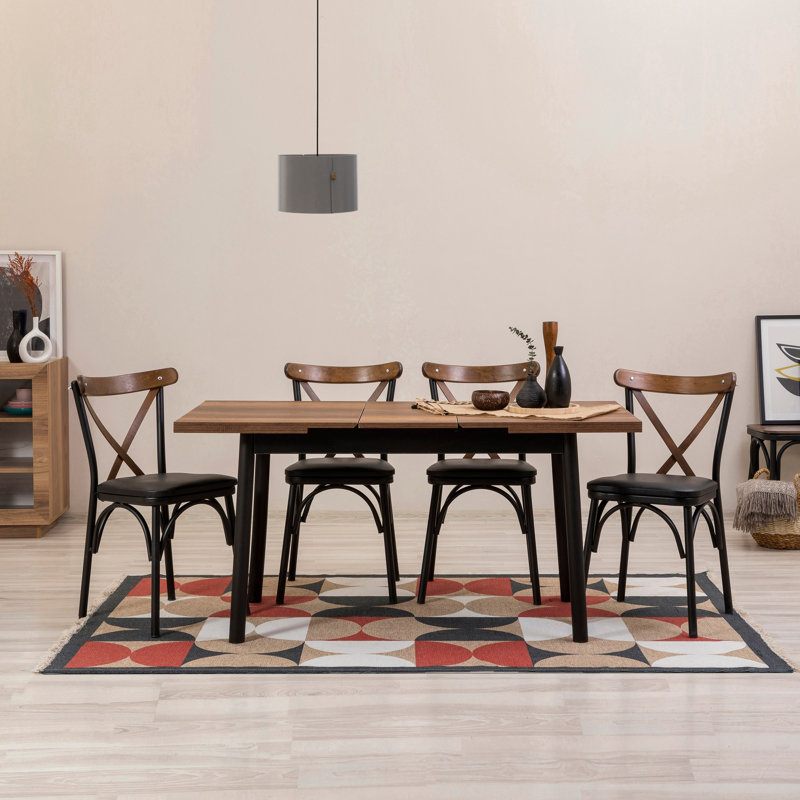 Sheryl 4 - Person Dining Set, Walnut, Walnut/Black, Black