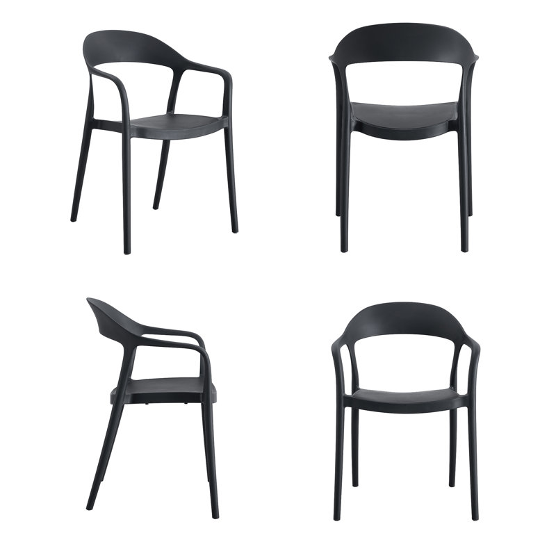 Ensemble de 4 chaises de salle à manger d'intérieur / extérieur empilables, Noir