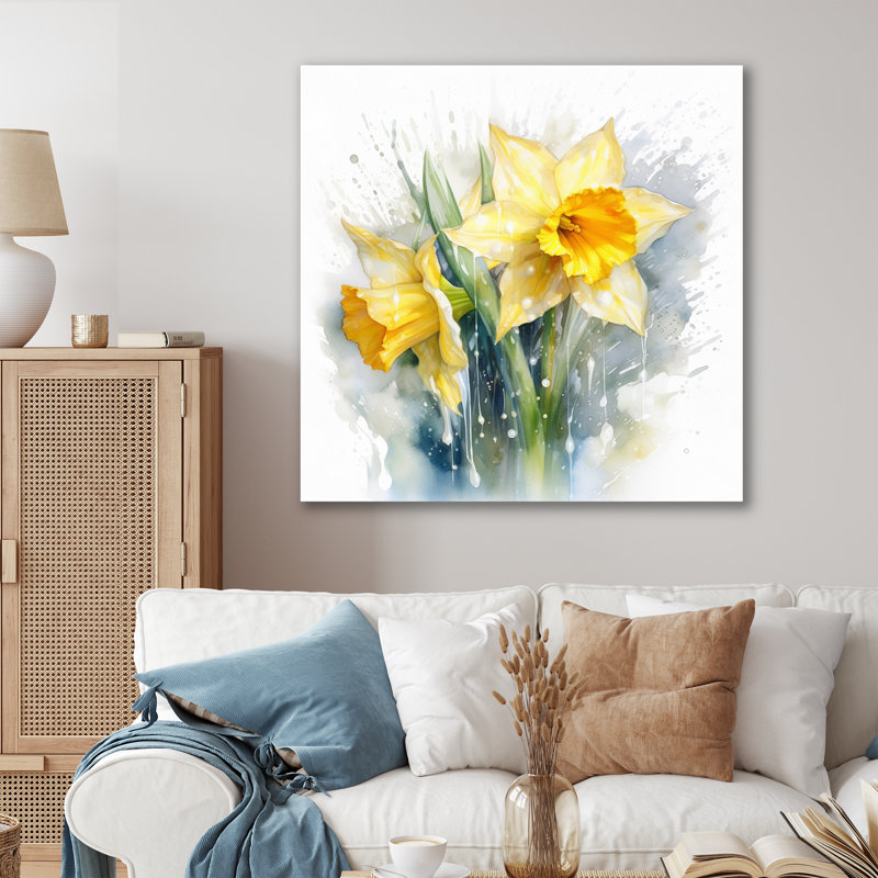 «Yellow Yellow Daffodils Natures Impression I» sur toile, H 16 po x l 16 po x P 1 po, Toile tendue