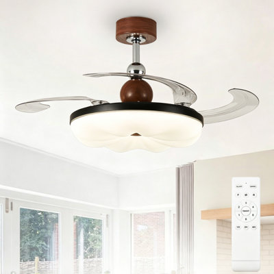 42 inch Downrod Retractable Invisible Ceiling Fan with Light,Remote Control,6-Speed,Reversible Airflow,Dimmable Lighting,Height-Adjustable for Living Room