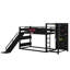 Lit mezzanine / lit superposé multifonctionnel en métal avec glissière, cerceau, anneaux et tablettes
