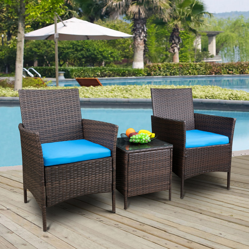 Elkview 2 - Person Patio Conversation Set with Cushions, Blue, Brown