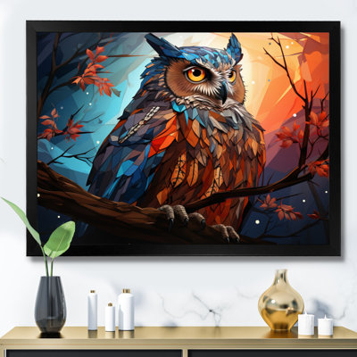 «Orange Owl Nights», montre géométrique sur toile