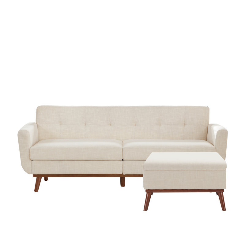 78'' Square Arms Sofa With Ottoman Tufted Upholstered Living Room Set, Beige