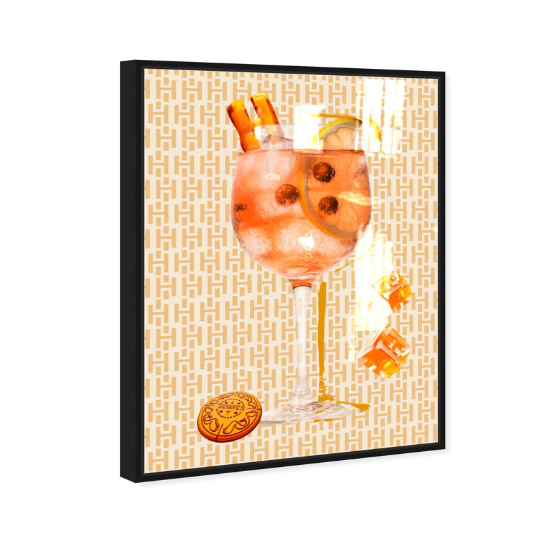 Oliver Gal Orange Aperol Paris Glam & Bar - Hand-Applied Glass Coat Framed Canvas Art, Black, 30" H x 24" W