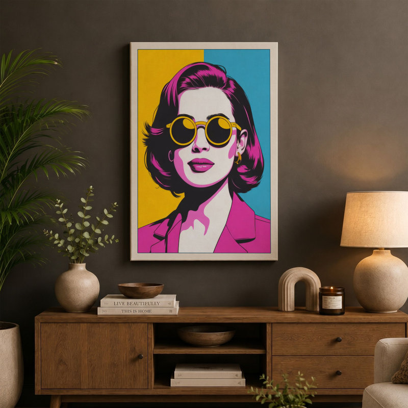 Woman in Sunglasses Modern - Wrapped Canvas, 30x20 - 76.2 x 50.8 cm, Taupe Border