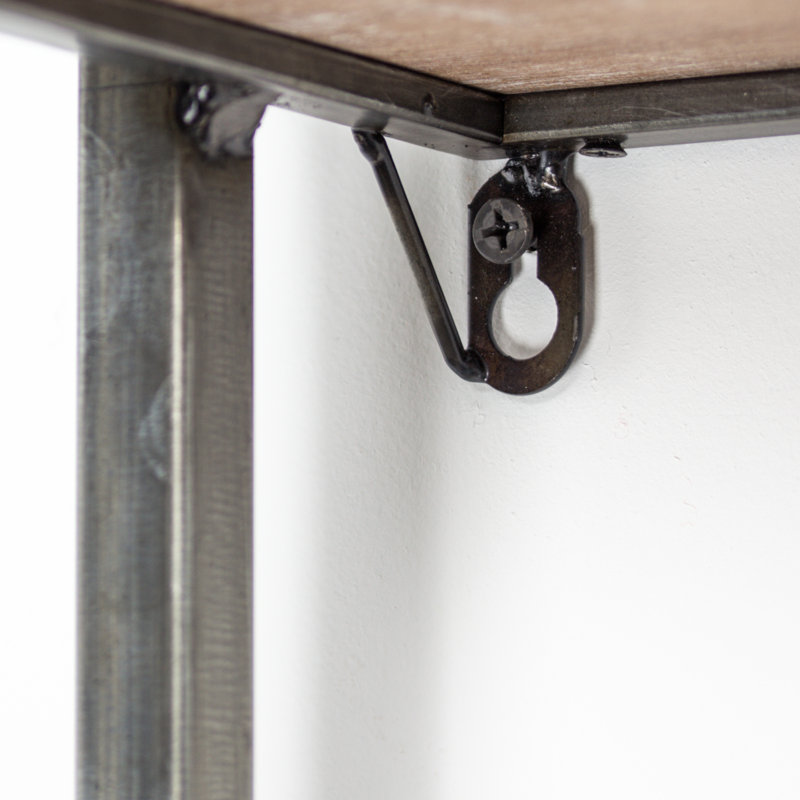 Rustic Silver Metal and Wood Hanging Shelf Rack