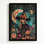 Sorcière d'Halloween avec chapeau fleuri et chauves-souris la nuit, tableau sur toile encadré, cadre noir, 50 x 75 cm-68180323-68180351