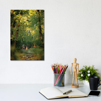 Deer Family In Forest Early Morning Painting by Nik Rave - Wrapped Canvas Painting