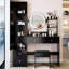 Table de meuble-lavabo à DEL à contrôle de luminosité réglable à 3 couleurs de 17 po de diamètre, avec armoire à miroir pleine grandeur et tabouret rembourré, design américain, noir, 42,87 po de profondeur, 13,79 de largeur, 61,95 de hauteur