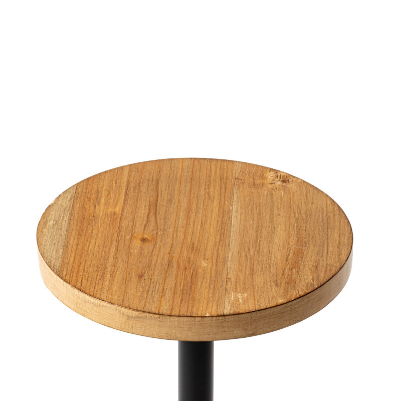 Farmhouse Pedestal End Table, Rustic Wood Drink Table, Round Martini Table, Natural & Black