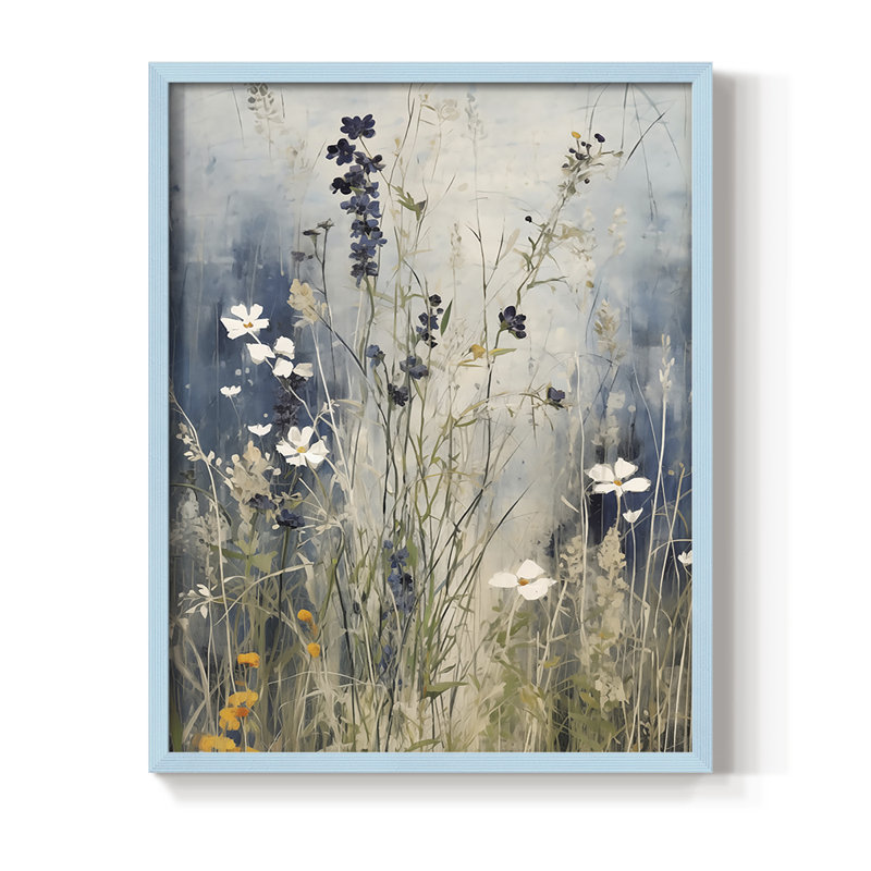 Reproduction encadrée FLORAL Series DCC-XXI - bois massif, Bleu, H 15 po x l 12 po
