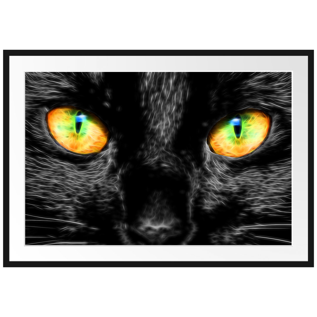 Gerahmtes Poster Schwarze Katze mit Magischen Augen