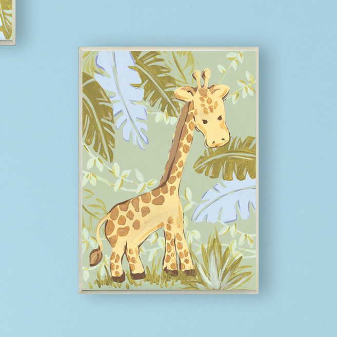 Décoration murale pour enfants, girafe dans la jungle Taylah, H 15 po x l 11 po x P 0,5 po, Cadre blanc