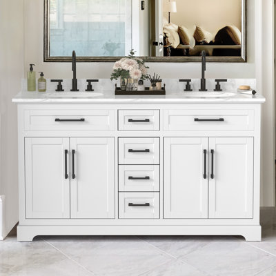 Clauson Single Bathroom Vanity with Faux Marble Top