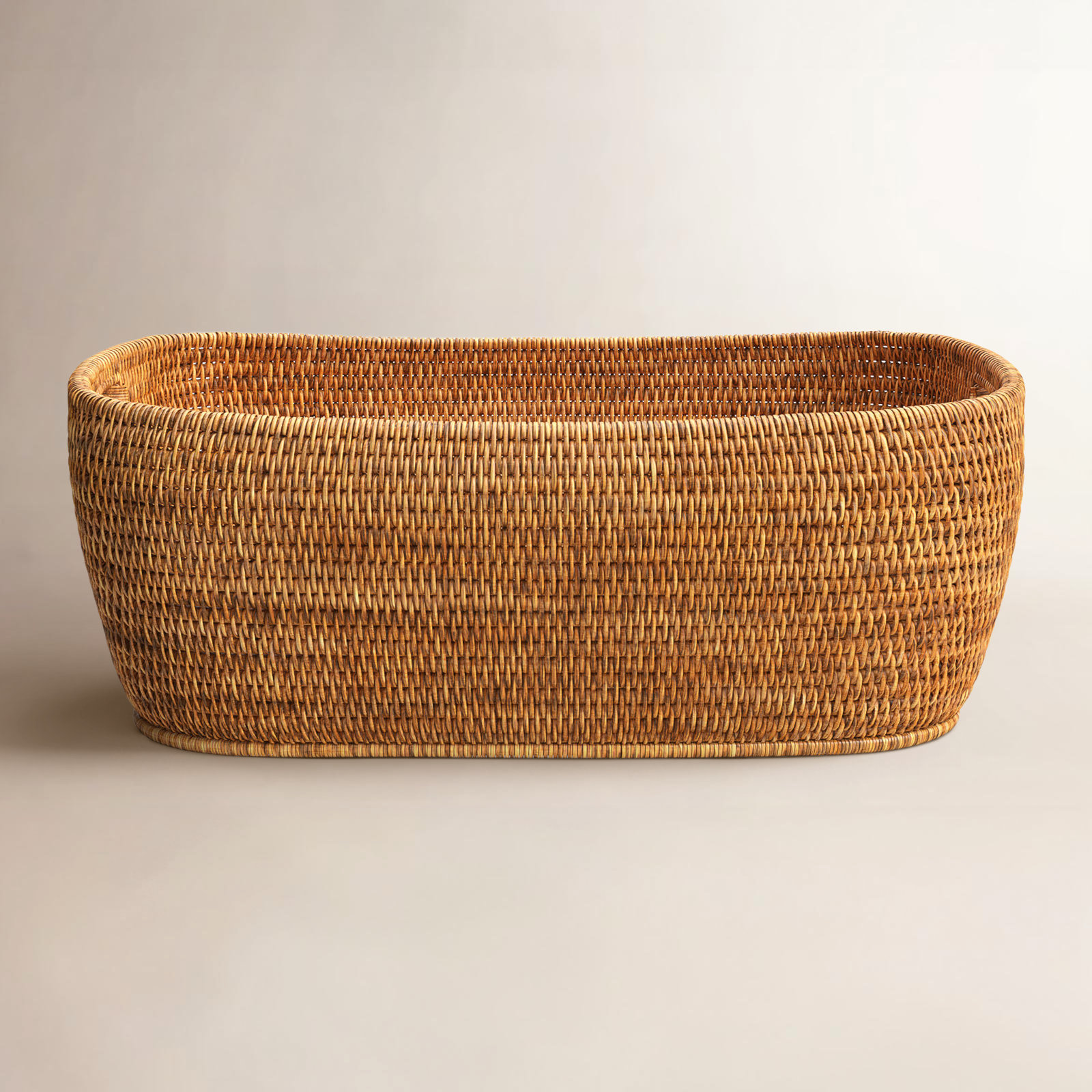 Handmade Rattan Storage Bin, Honey Brown, 9" H x 26" W x 20" D