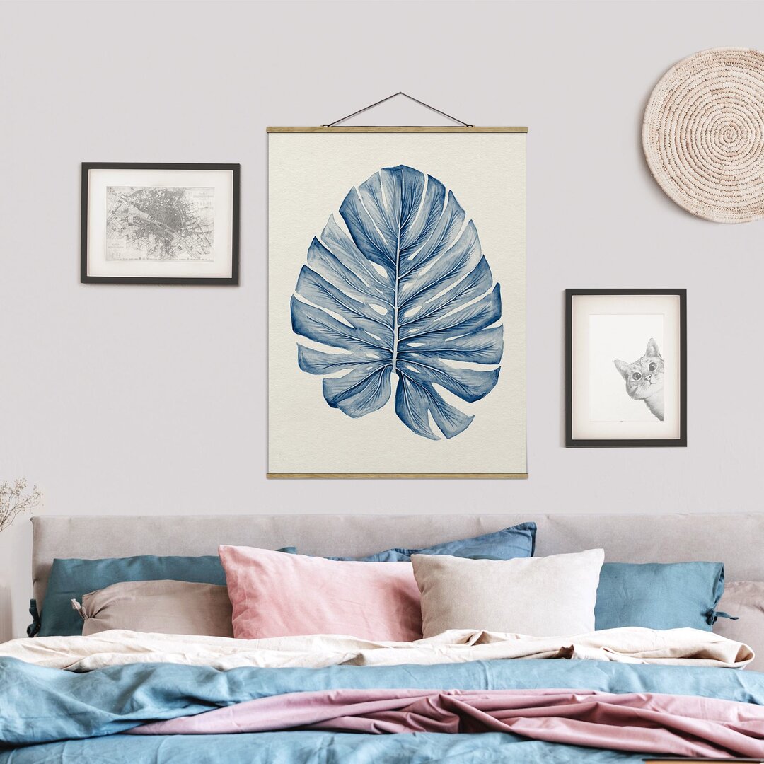 Stoffbild Zeichnung Tropical Monstera in Indigo