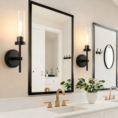 Ensemble de 2 appliques murales noires de style campagnard rustique avec abat-jour en verre transparent WILON