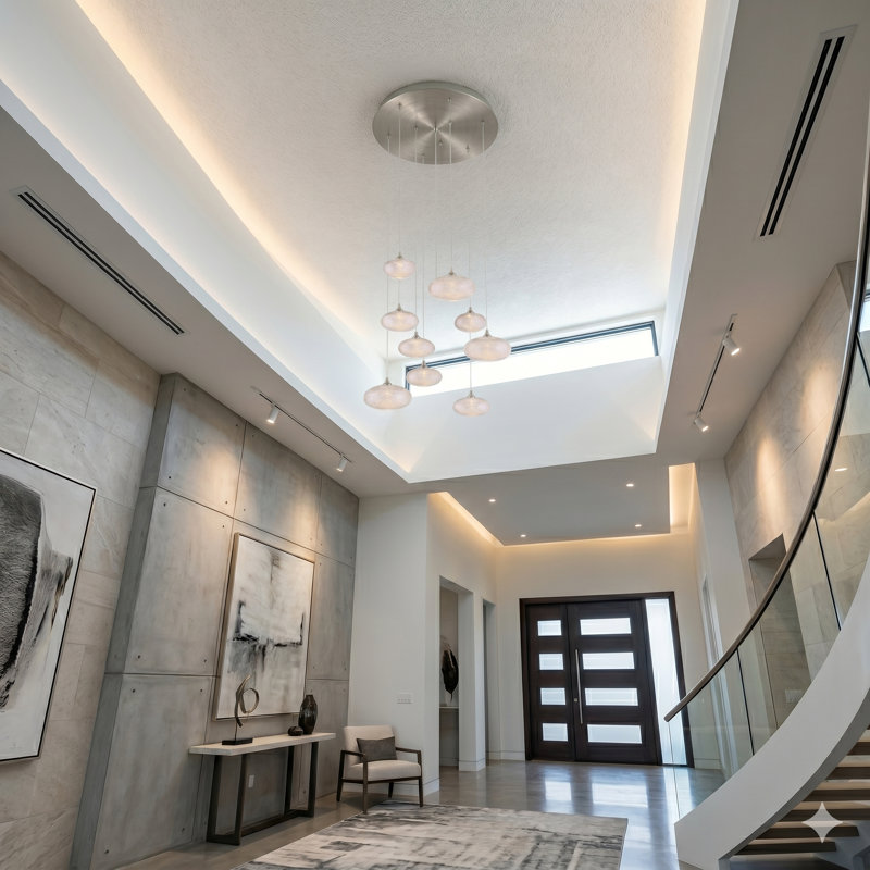 Luminaire suspendu sphère DEL 9 lumières Alvie, Chrome