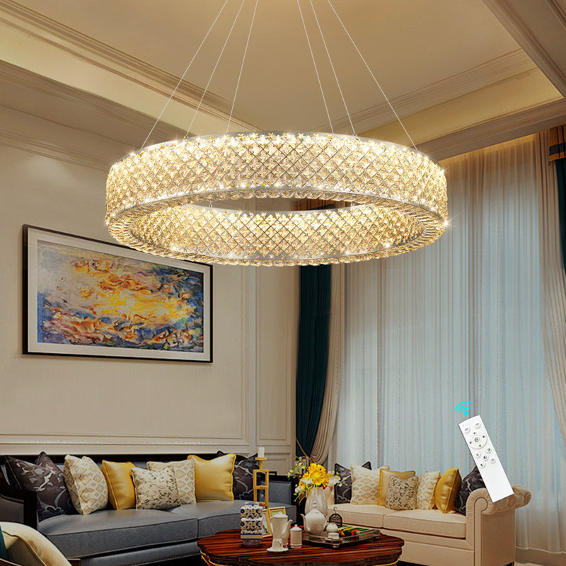 Modern Ring Crystal Dimmable Led Chandelier, Silver