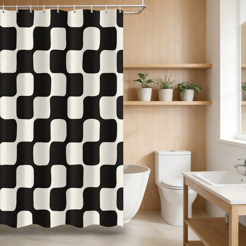 Ensemble de rideau de douche Retro, Noir / Beige