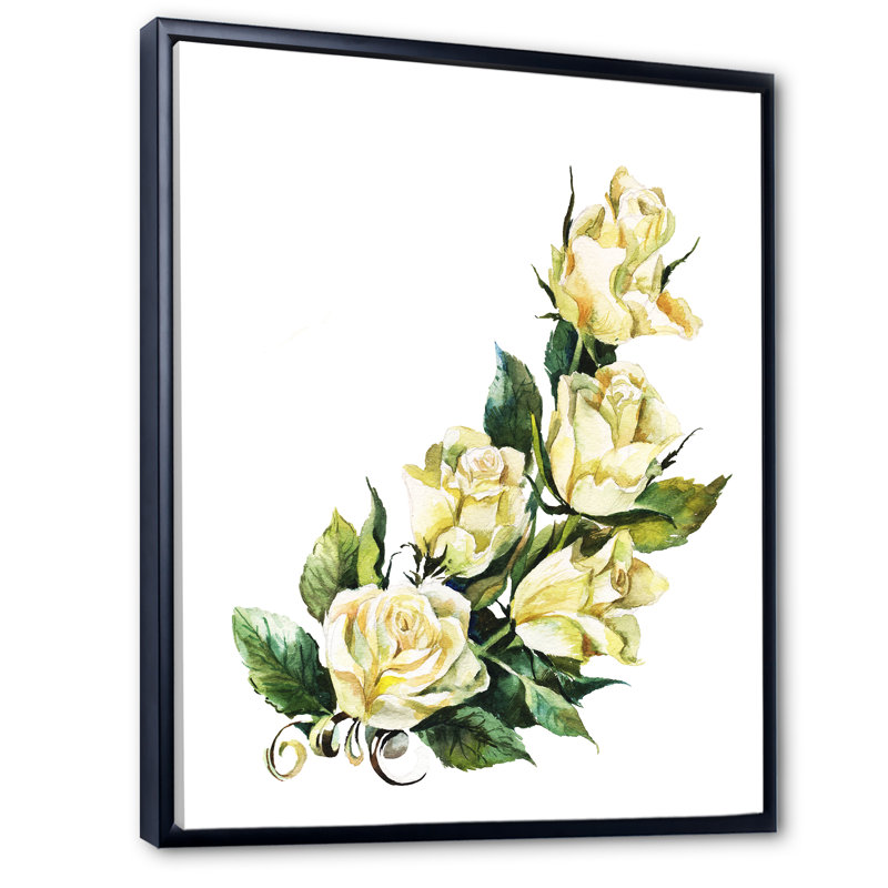 «White Blossoming Roses», œuvre d'art traditionnelle sur toile, H 12 po x l 8 po x P 1 po, Cadre flottant noir