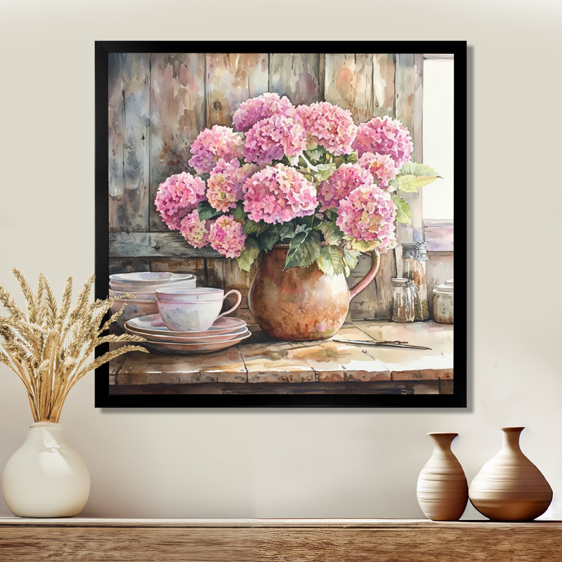 «Hydrangeas In The Farm Kitchen I - Hydrangea», art mural, H 36 po x l 36 po, Reproduction encadrée d'une seule photo