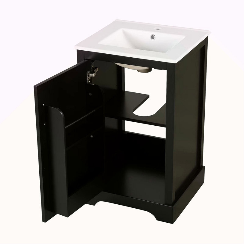 Meuble-lavabo de 20 po avec lavabo, armoire de salle de bain avec porte à fermeture douce, support de rangement et tablette réglable