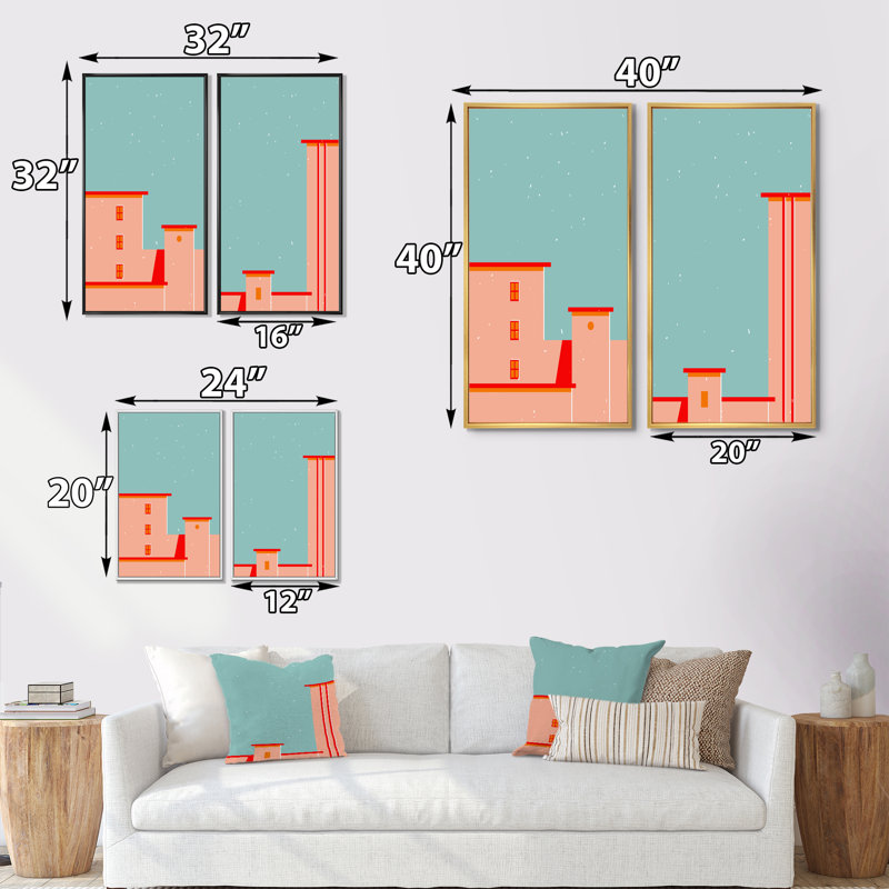 «Vintage Geometric Cityscapes I», ensemble de 2 reproductions, H 32 po x l 32 po x P 1 po, Toile avec cadre noir