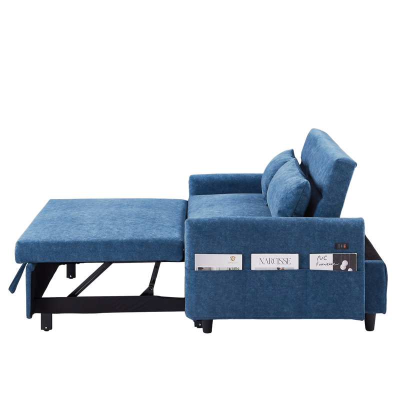 Canapé-lit avec canapé-lit 55,1 po, Microfibre bleue