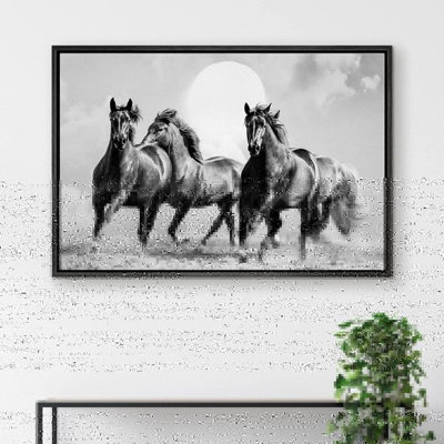Courir les chevaux IDÉE4WALL, reproduction d'art sur toile encadrée, cheval au galop, trio d'animaux, photographie de la nature, réalisme, paysage rustique, portrait, faune, campagne, salon, chambre à coucher, bureau